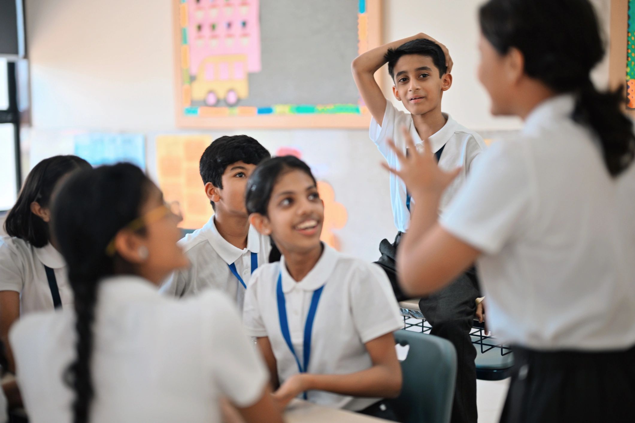 Children participating in a lively classroom group activity